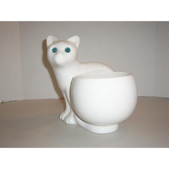 Ceramic Cat ELPA Alcobaca Portugal Bowl Figurine Blue Eyes Vintage -071221 - Picture 5 of 6